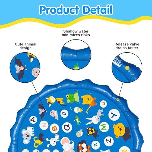 Image of Kidology Non-Slip Splash Pad for Kids, Summer Water Toys for Kids, Thicken Sprinkler Pool Summer Outdoor Water Toys Alphabet & Animal Print - 170Cm Large Outdoor Sprinkle Mat (Multicolor)