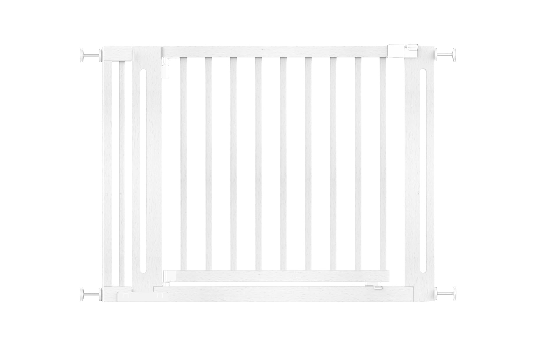 Safetots Puerta Elegante de Seguridad de Madera para Bebés, Blanca, 105cm - 113cm, Puerta de Seguridad con Ajuste por Presión, Puerta Extra Ancha de 73cm, Puerta Extra Ancha