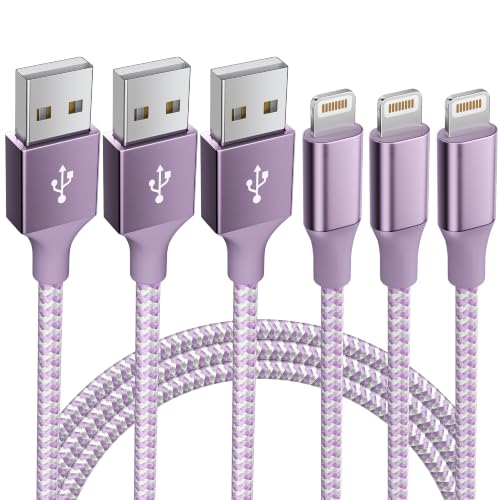 Image of 3 Pack 10 FT iPhone Charger Fast Charging Cord MFi Certified Lightning Cable Nylon Braided iPhone Charger Cord Compatible with iPhone 14 13 12 11 Pro Max XR XS X 8 7 6 Plus SE and More(Purple)