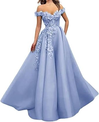 Off the Shoulder Prom Dress Long Flowers Applique Formal Evening Party Gowns