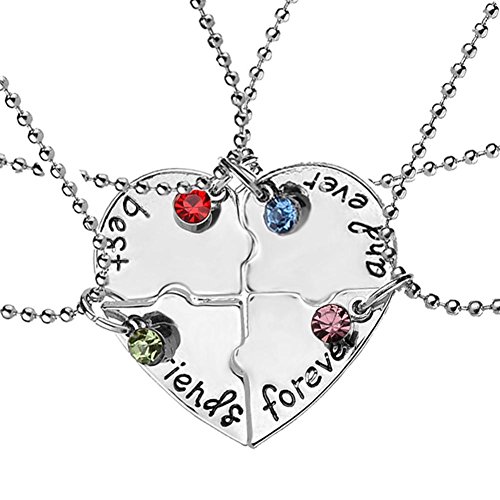 LEMAIKJ Conjuntos de 4 Trozos Aleación Collares "best friends forever and ever" Mejores Amigos para Siempre con Patrón de Crazón Collar de Diamentes Creativo Regalo para Niñas Amigos
