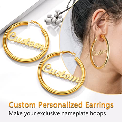 Image of Stainless Steel Chunky Hoop Earrings For Women, Minimalist and Chic, Black /Gold Plated, Round Hoops Earrings Hypoallergenic, Size: 30mm /40mm /60mm /80mm, Come with Box