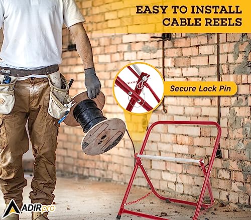 Image of AdirPro Rugged Single Axle Cable Caddy - Industrial Grade Steel Wire Dispenser - Easy Use Cable Holder & Distribution for Workplace Efficiency - Red