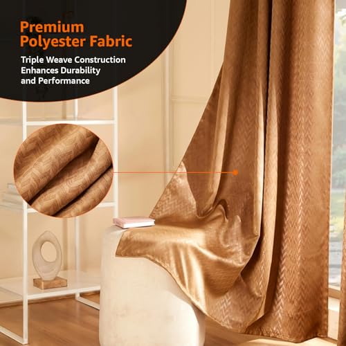 Image of Amazon Basics - Room Darkening Blackout Door Curtains, 100% Room Darkening | 9 Feet |Set of 2| Embossed | Self Deisgn |for Living Room and Bedroom | 115cmx 274cm, Color- Coffee