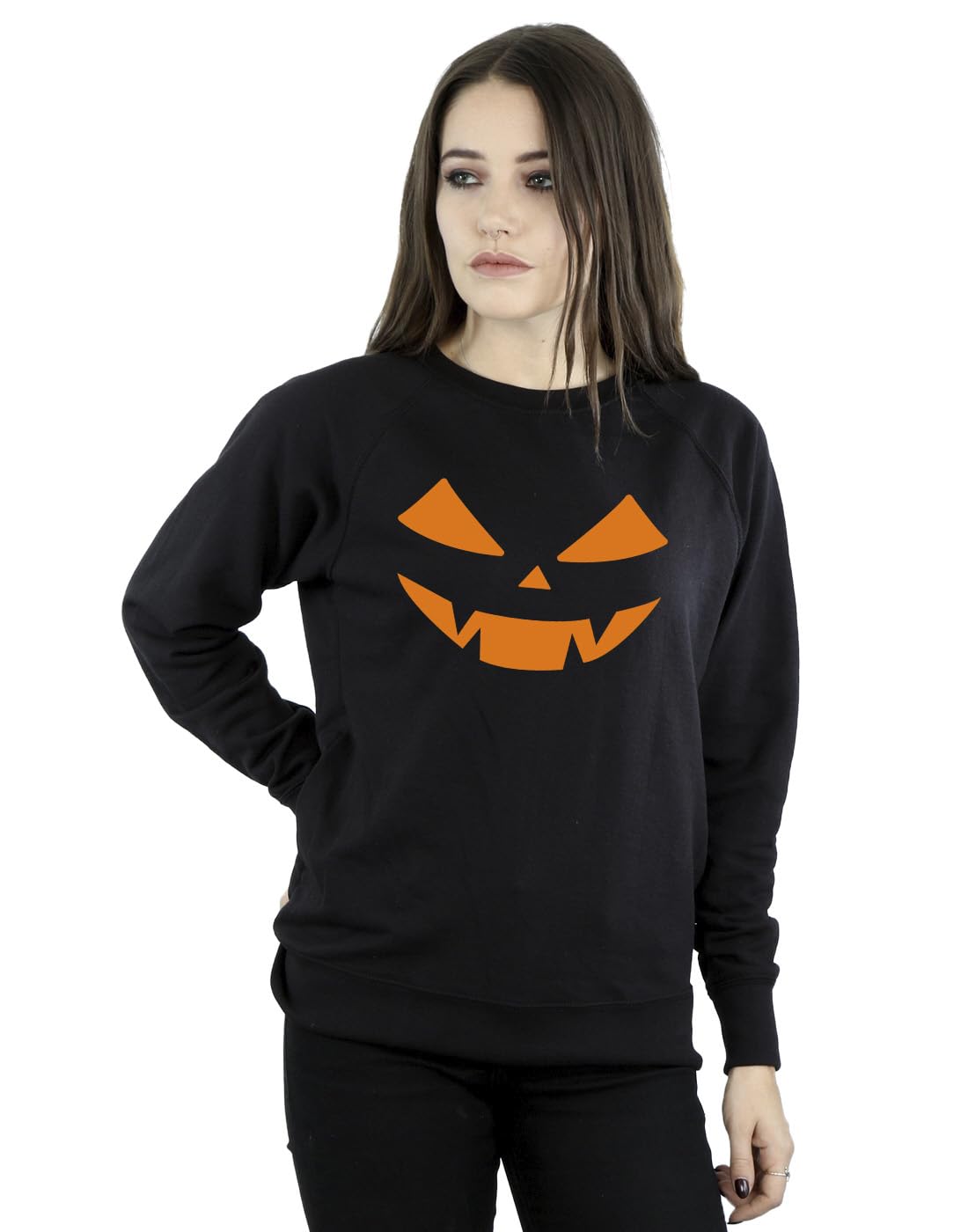 Absolute Cult Women's Black Halloween Pumpkin Face Sweatshirt Large