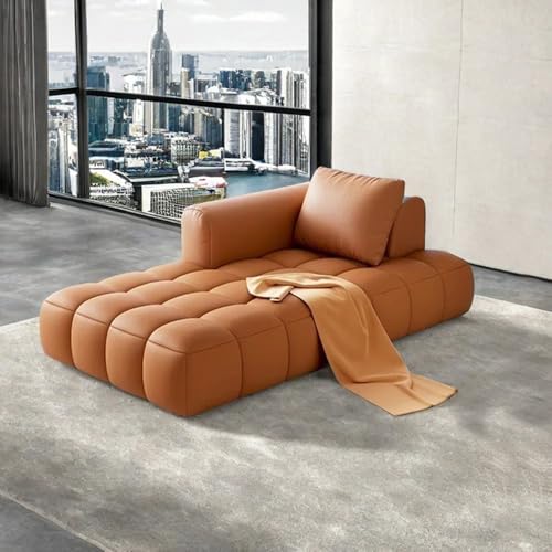 Image of LEGACY OF COMFORT Azure Solid Wood Frame Indoor Chaise Lounges Upholstered Chaise Lounge for Living Room (Right Hand Side, Tan Brown Leatherette)