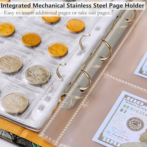 Libro de colección de monedas con fundas anticaída de 386 bolsillos 5