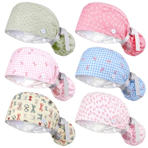 Image of Honoson 6 Pcs Scrub Caps Women with Buttons