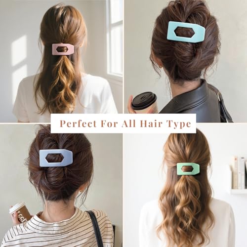 Image of 8 Pack Pastel Flat Hair Clips for Girls - Large Cute Glossy No-Slip Claw Clips for Thick & Thin Hair in Pink, Blue, Green, Purple, Soft Color Aesthetic Hair Accessories for Teen or Preppy Style