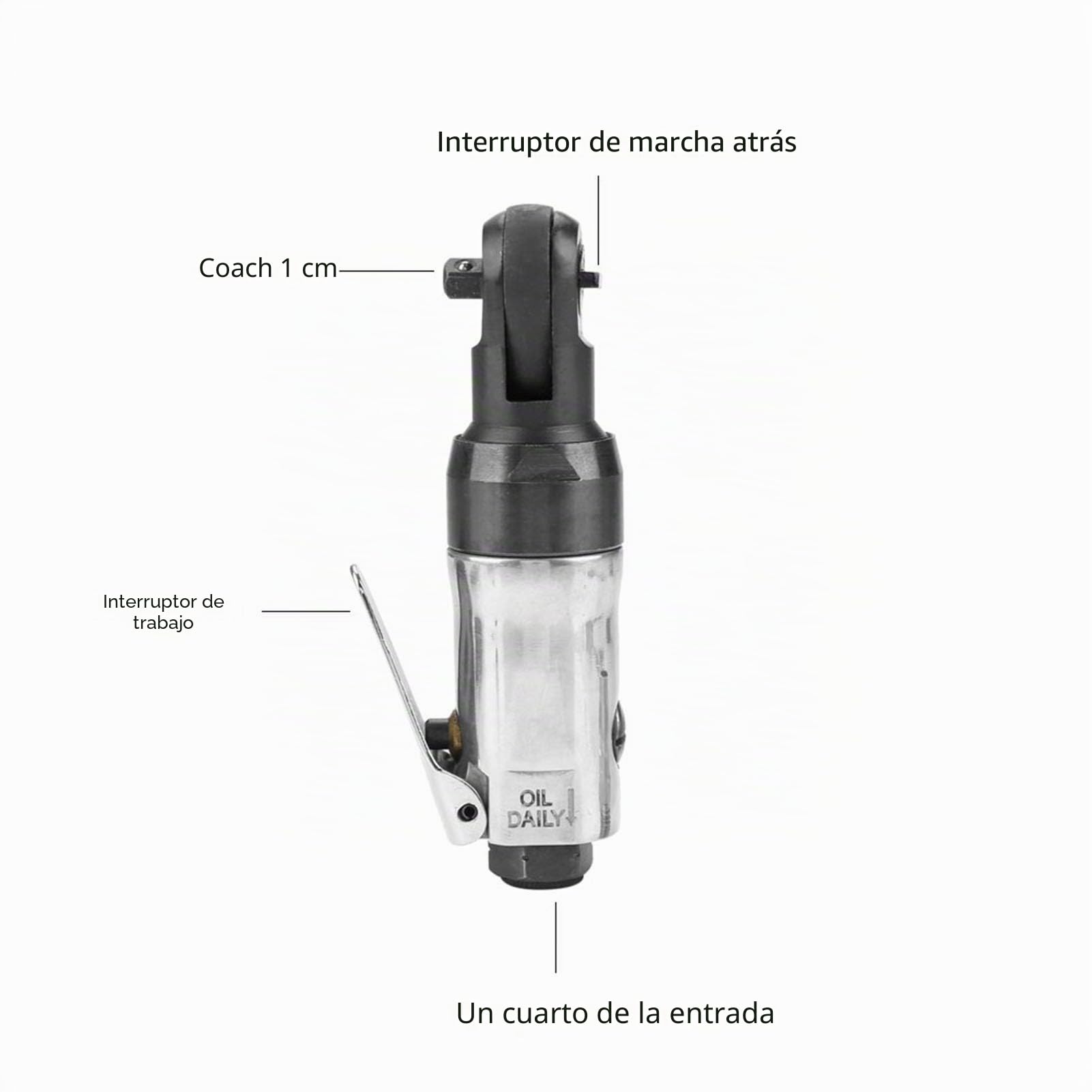 Llave de Carraca Neumática 1/4 Pulg. 3/8 Pulg. - Control de Palanca, Herramienta Profesional 300 Rpm, Agarre Cómodo (3/8)