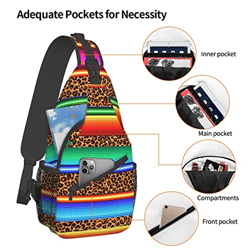 Mexico Serape Leopard Print Crossbody Bags Women Men Cross Chest Bag Adjustable Sling Backpack Shoulder Bag For Cycling Travel Sport Hiking4