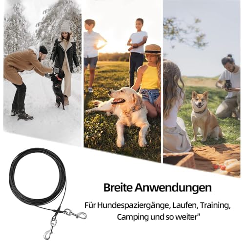Mi Metty Tie-Out Leinen für Hunde, 3m Kausichere Hundeleinen,Tie Out Cables Hofleine für Kleine Hunde bis zu 60 Pfund(Schwarz, 10ft(3M))