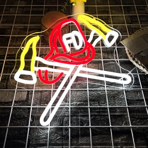 Image of Mutank Firefighter Helmet Neon Sign, USB Powered Fire Department Symbol Sign Dimmable LED Light, for Fire Department Axe Wall Art Emergency Services First Responder Wall Decor(12.9 * 10.2 In)