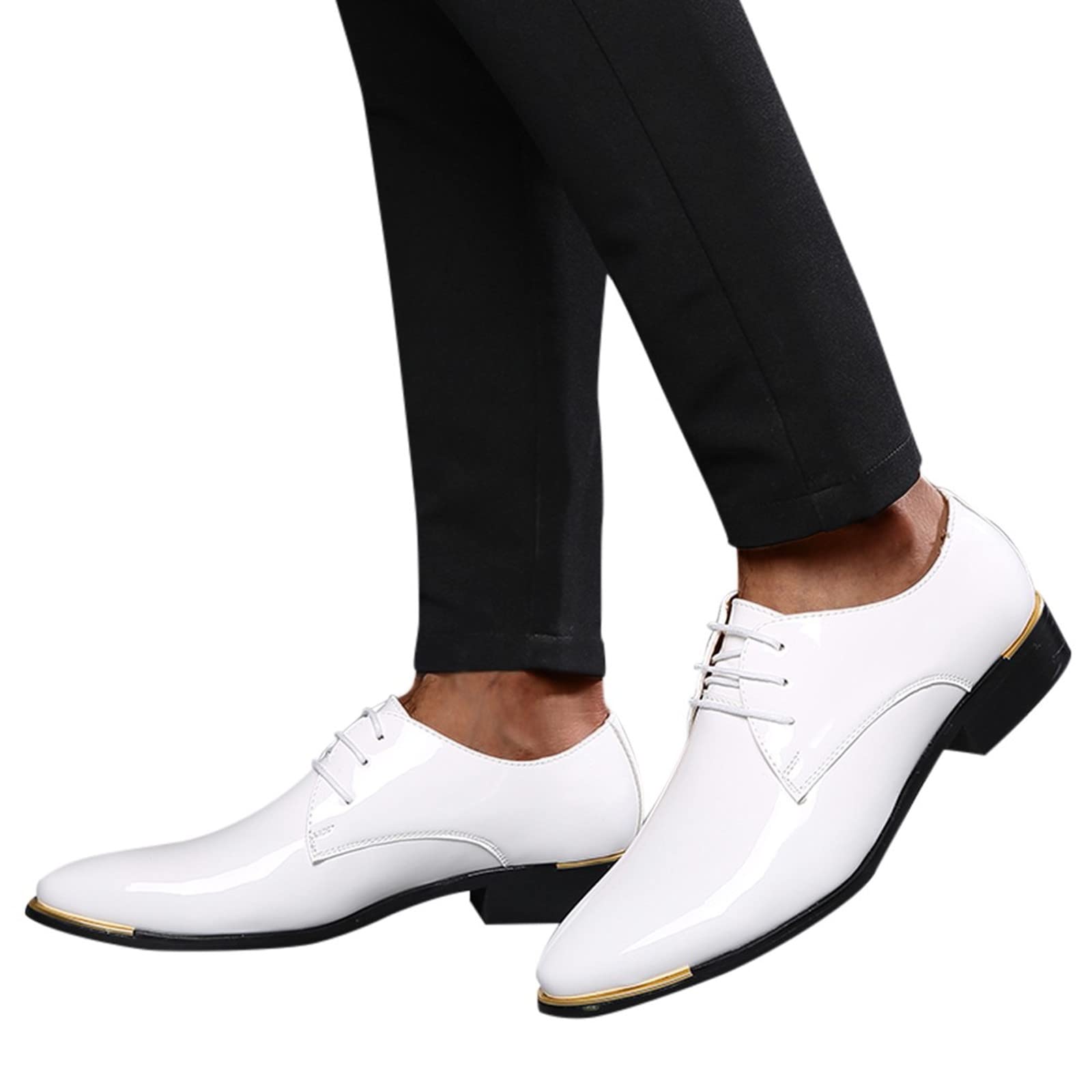 Scarpe da sera da uomo lucide, classiche, stringate, formali, con suola metallica, eleganti calzature da sera in ecopelle