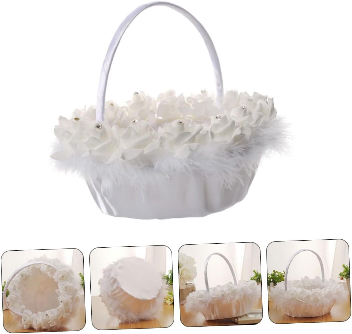 Wedding Flower Basket for Bride and Flower Girl White Handheld Delicate Wedding Supplies Basket Elegant Ceremony Ornament