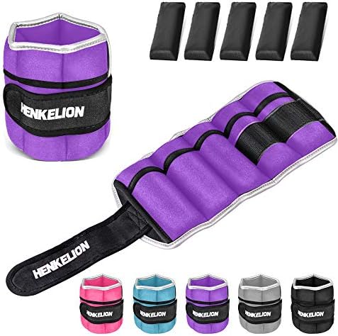Henkelion 1 Pair 10 Lbs Adjustable Ankle Weights For Women Men Kids, Strength Training Wrist Weights Ankle Weights Set For Gym, Fitness Workout, Running, Lifting Exercise - each 5 Lbs Purple