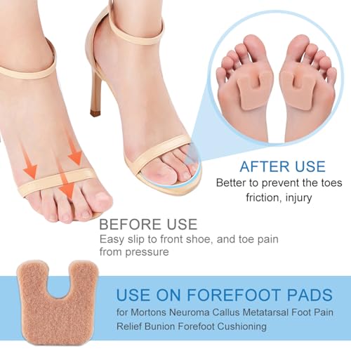 Image of U-Shaped Felt Callus Pads for Feet, Soft Foot Cushions for Bottom of Foot, Toe Corn Pads Protectors for Women & Men, Reduce Foot Friction & Pain Relief