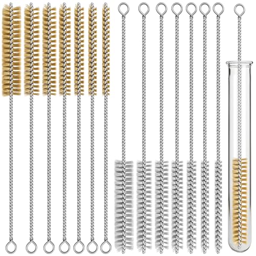 14pcs Stainless Steel & Brass Wire Brushes, 12 inch Pipe Tube Cleaner Brush, Engine Cleaning Brush Bore Brushes Metal Bristle Cleaning for Tubes, Cylinders, Bottle, Auto Parts