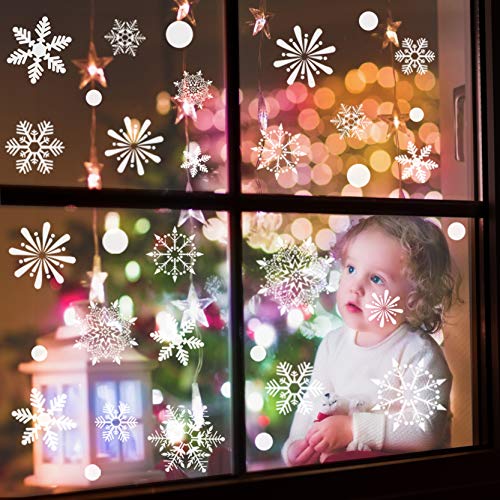 sinceroduct Christmas Stickers Christmas Decorations Clearance Window Clings Decal,108 Piece White Snowflake Decorations,Christmas Window Stickers for Kids,Wedding Birthday Holiday Party Decorations