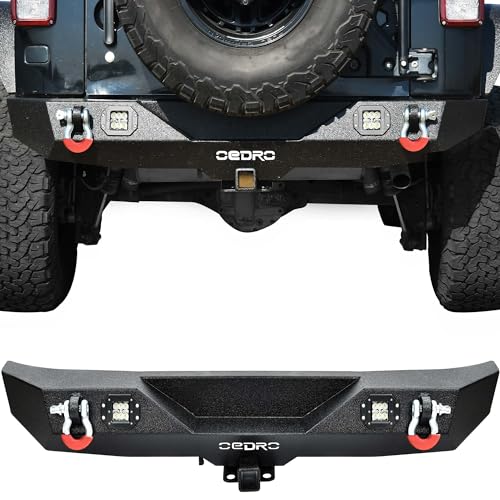 Image of OEDRO Rear Bumper w / 2 LED Lights Fits for 07-18 Jeep Wrangler JK 4Dr / 2Dr