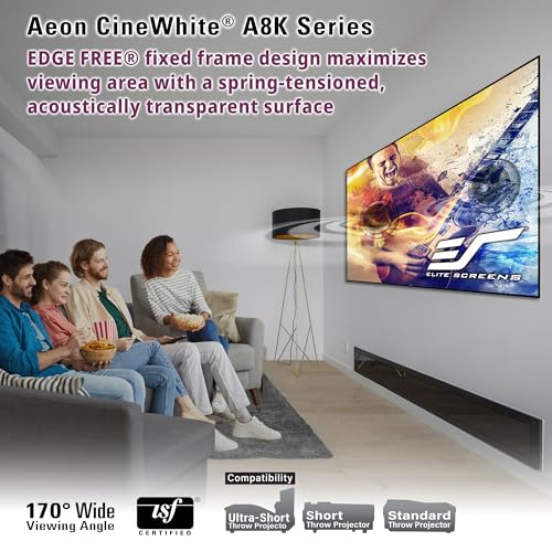 Image of Elite Screens Aeon CineWhite A8K, 135 inch Diag, 16:9 Aspect Ratio, ISF Certified 8K Ultra HD Home Theater Fixed Frame Edge Free Projection Sound Transparent Perforated Weaved Screen, AR135H-A8K