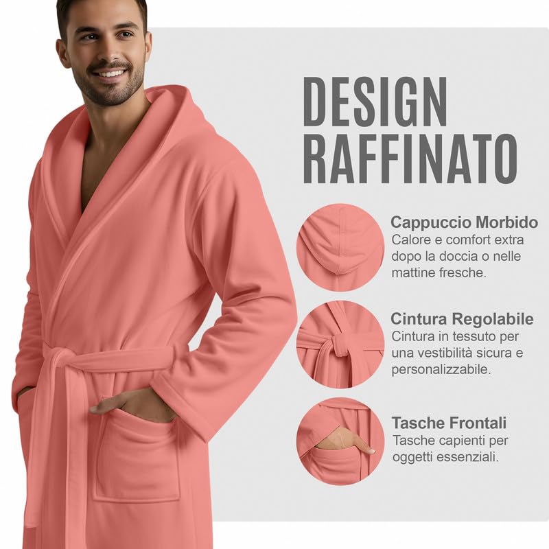 NARCISO - Accappatoio Uomo Donna Microfibra Economico con Tasche Cappuccio e Cintura, Ideale per Casa, Viaggio, Palestra, Tessuto Morbido e Comodo, Taglie dalla S alla XXL