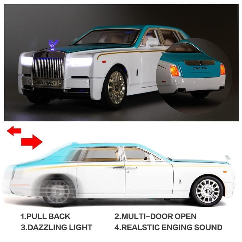 Image of New 1:24 Phantom Diecast Alloy Metal Pull Back Car with Openable Doors Music Sound and Light Vehicle Toy Car for Kids Boys (Blue)