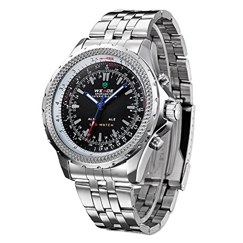 Image of Weide Big & Bold Dial Design,Original Japan Module PC21S Movement & LED Digital Movement Steel Band Analog Digital Watch 904-1C