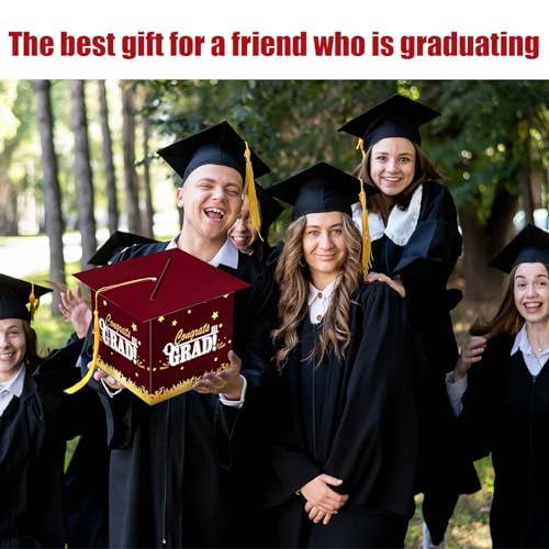 Image of Outus 2026 Grad Card Box with Tassel Congrats Graduation Cap Card Holder for Graduation Gift Box Party Supplies(Maroon,Stylish)