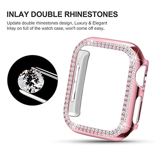 Yolovie Compatible for Apple Watch Case 40mm Series 6 SE Series 5 Series 4 iWatch Face Cover with Bling Crystal Diamonds Shiny Rhinestone Bumper Protective for Women(Double Diamonds - Image 4