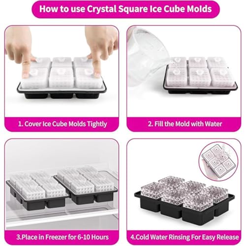 Image of Premium Combo of Large 3D Crystal Square Ice Cube Tray & Football Shaped Silicone Molds for Chilling Drinks, Chocolates, Juice, Jelly and Many More. Pack of 2 (Magenta)