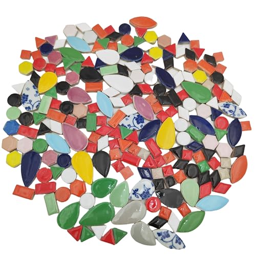 Azulejos de mosaico de cerámica aleatorios de 500 g, para hacer tú mismo, azulejos de mosaico de cerámica creativos para manualidades, platos, macetas, jarrones, tazas, suministros para hacer mosaicos