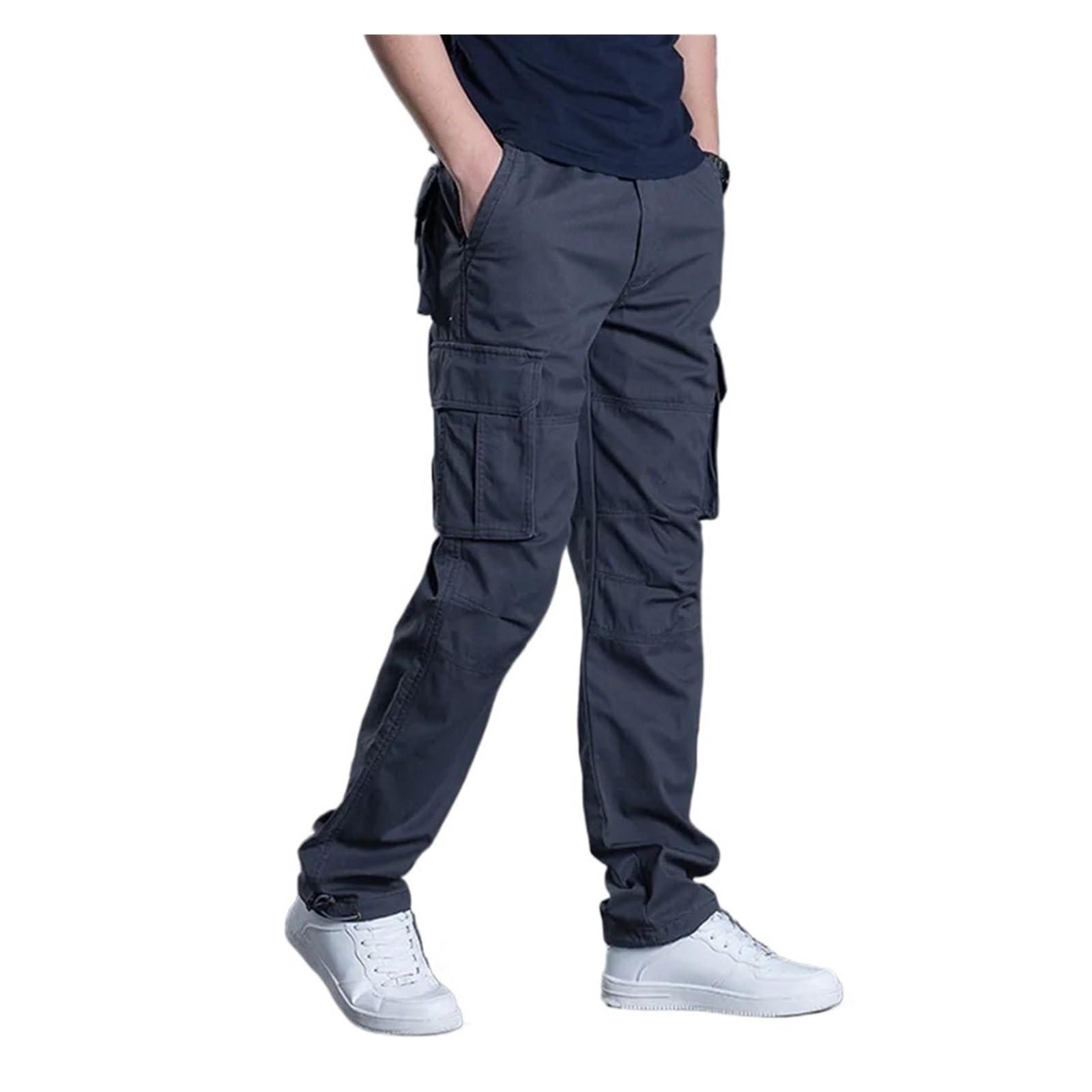 Mono De Trabajo Pantalones Cargo Rectos de algodón con múltiples Bolsillos y Solapa for Hombre, Pantalones Holgados Informales for Exteriores