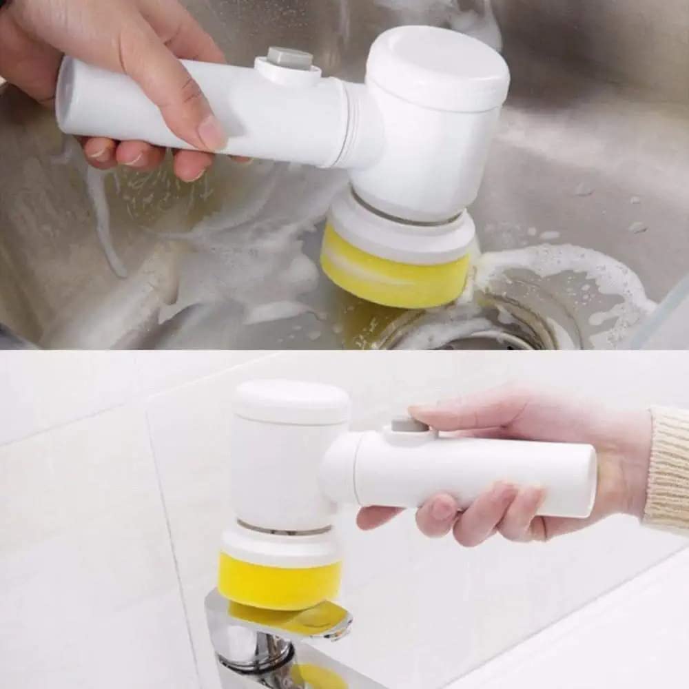 BVSC 5 in 1 Magic Multifunctional Bathroom Cleaning Brush Electric USB Rechargeable Tiles Cleaning Brushes with 3 Brush Heads Cleaning Supplies Spin Scrubber for Kitchen Sink and Bathroom Accessories 4