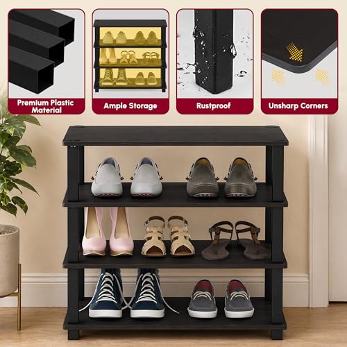 Image of JD FRESH 4-Tier Wooden Shoe Rack Organizer /Shoe Storage Rack /Shelf Household Storage Holder /Multi-Layer Shoe Storage /Durable Shoe Shelf for Men, Women & Kids (Cambridge, Walnut)