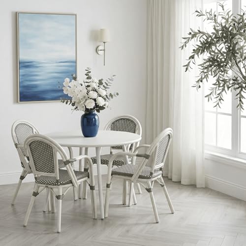 Image of PURPLE LEAF Outdoor French Bistro Armchairs Set of 4, White Finish, Gray