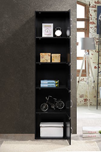 Hodedah 5 Door Bookcase Cabinet, 5-Shelf, Black #TOP1