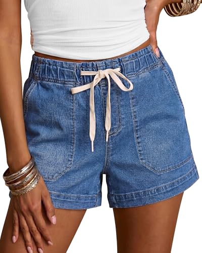 luvamia Jean Shorts for Women Denim Pull On Drawstring Stretchy Jorts Womens Cut Off Jean Shorts Medium Blue Size Small US 4 to 6