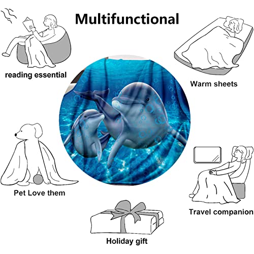 Bducok Dolphin Throw Blanket,Cute Dolphin Jumping Blue Ocean Animal Themed Blanket For Kids Boys Girls Adult Room Decor Cozy Soft Flannel Plush Throw Blanket (Ocean Dolphin Blankets 3004-60"X50") #TOP2