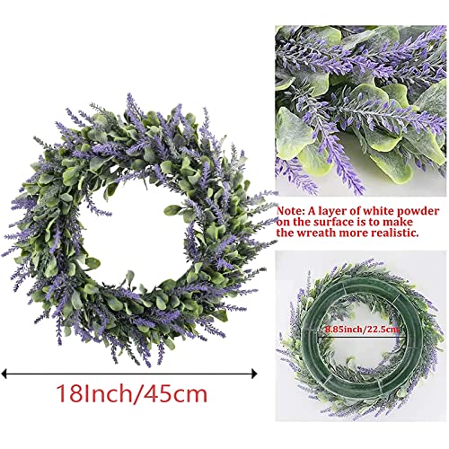 Gtidea 18" Artificial Lavender Wreath For Front Door Purple Lavender Flowers Wreath With Eucalyptus Leaves Spring Wreath Outdoor For Home Porch Wall Window Garden Indoor Party Decor #TOP6