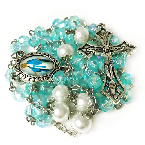Our Lady of Grace Luminous Rosary Beads - Catholic Rosary for Women, Acrylic Rosario Necklace