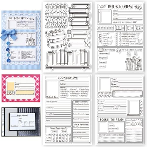 CONCHLERY 4 Pcs 4 Styles Book Reviews Clear Stamp, 6.3x4.3 Inch