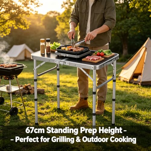 Mesa de camping plegable HOMGEN GK331 con 3 alturas, mesa portátil para picnic exterior con tablero MDF, ligera 2.25kg, resistente 66lbs para picnic, playa, RV y trabajo interior miniatura 4