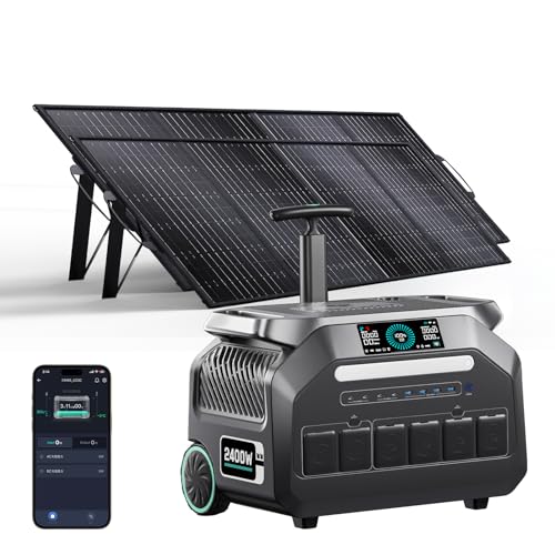 IEE P2400 Solar Powered Generator with 2x200W Solar Panel,2400W AC Outlet(Peak 5000W) 2048WH Lifepo4 Battery,5-8MS EPS Switch,1800W 1.2H Fast Charge Below 30DB Solar Power Station for Home Backup,RV.