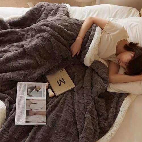 QOFLY Decke Sofa Kuscheldecke Grau - 150x200 cm Warm Sherpa Sofaüberwurf Decke, Dicke Sofadecke Couchdecke… – Ansicht 5
