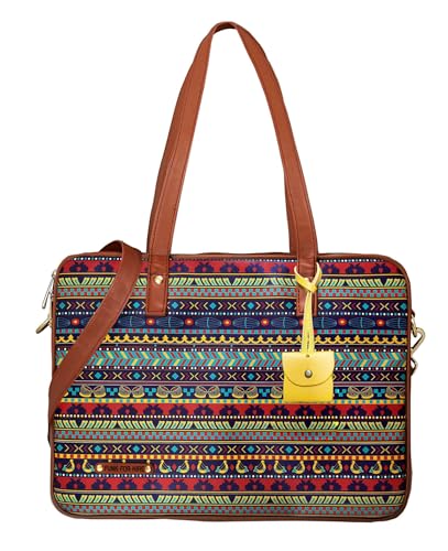 Image of Funk For Hire Women's Multi Color Printed Vegan Leather 15.6 inch Laptop Handbag Sling with Waterproof Nylon Lining Adjustable Strap Cushioned Compartment Organizer Lightweight