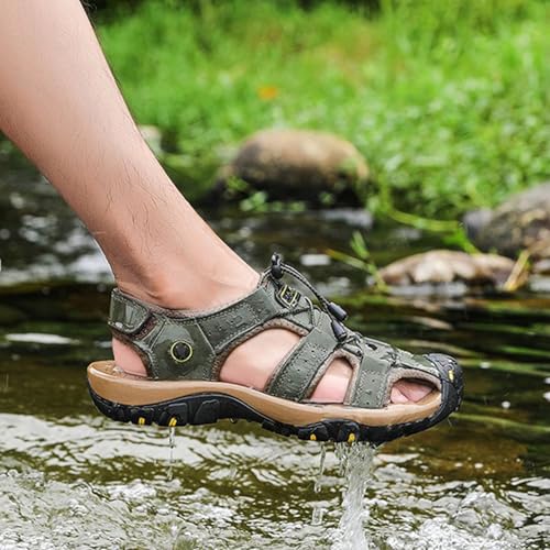 Men's Sport Sandals Outdoor Leather Hiking Sandals Closed Toe Leather Athletic Trail Walking Casual Beach Water Shoes4
