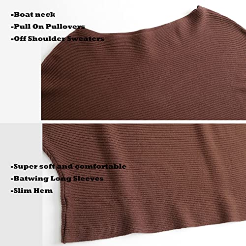 Image of Blostirno Women's Boat Neck Batwing Sleeves Dolman Ribbed Knitted Sweaters Pullovers Tops