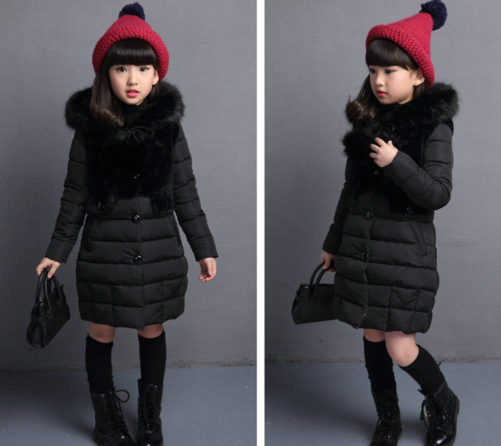 Chaqueta de plumón de Invierno niña Princesa Abrigo de Invierno otoño Parka Gruesa de Media Longitud con Piel con Capucha