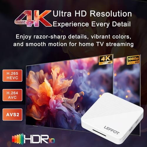 Image of Android 14.0 TV Box 2025, LEFFOT H313 4K Ultra HD Streaming Device for TV | 2GB RAM + 16GB ROM, Smart TV Box with Voice Remote, BT 5.4, USB 3.0, HDR 10, 2.4G & 5G WiFi 6